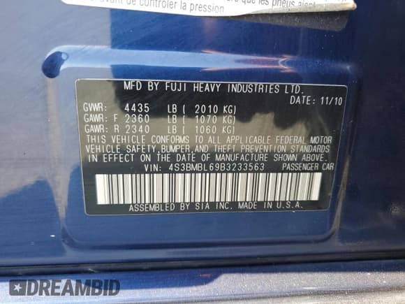 ✅ 2011 Subaru Legacy Limited Power Moon • VIN: 4S3BMBL69B3233563 • Lot: 63650045. Listed on Copart with 146,594 mi. Free auction sales archive from the USA and detailed vehicle history report at DreamBid. Image 12.