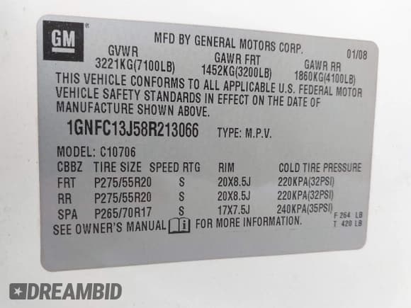 ✅ 2008 Chevrolet Tahoe LTZ • VIN: 1GNFC13J58R213066 • Лот: 42821545. Опубликован ранее на IAAI с пробегом 189 122 миль. Бесплатный доступ к архиву аукционных продаж из США и подробный отчёт об истории автомобиля на DreamBid. Изображение 9.