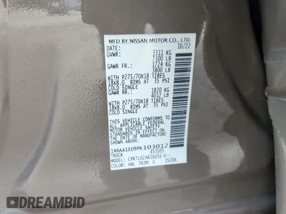 ✅ 2023 Nissan Titan Pro-4X • VIN: 1N6AA1ED9PN103012 • Лот: 68874595. Опубликован ранее на Copart с пробегом 48 685 миль. Бесплатный доступ к архиву аукционных продаж из США и подробный отчёт об истории автомобиля на DreamBid. Изображение 12.