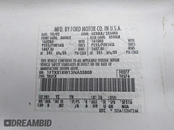 ✅ 2003 Ford F-150 XL • VIN: 1FTRX18W13NA55808 • Лот: 42197778. Опубликован ранее на IAAI с пробегом 223 816 миль. Бесплатный доступ к архиву аукционных продаж из США и подробный отчёт об истории автомобиля на DreamBid. Изображение 9.