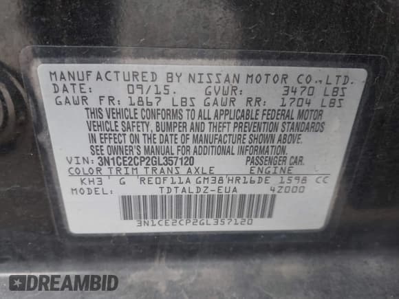 ✅ 2016 Nissan Note SV • VIN: 3N1CE2CP2GL357120 • Lot: 43784768. Listed on IAAI with 104,879 mi. Free auction sales archive from the USA and detailed vehicle history report at DreamBid. Image 9.