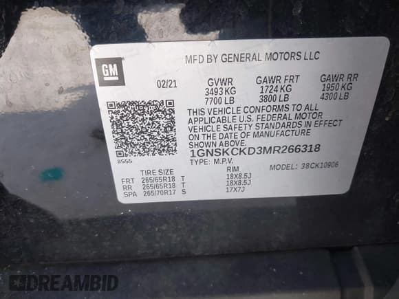 ✅ 2021 Chevrolet Suburban LT • VIN: 1GNSKCKD3MR266318 • Lot: 41333545. Wystawiony na IAAI z przebiegiem 125 032 mil. Bezpłatny archiwum sprzedaży aukcyjnych z USA i szczegółowy raport historii pojazdu na DreamBid. Zdjęcie 9.