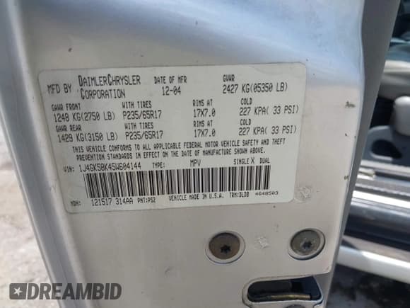 ✅ 2005 Jeep Liberty Limited • VIN: 1J4GK58K45W604144 • Lot: 42280563. Listed on IAAI with 139,078 mi. Free auction sales archive from the USA and detailed vehicle history report at DreamBid. Image 9.