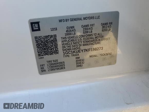 ✅ 2019 Chevrolet Silverado 2500HD High Country • VIN: 1GC1KUEY7KF198273 • Lot: 92484075. Listed on Copart with 110,986 mi. Free auction sales archive from the USA and detailed vehicle history report at DreamBid. Image 12.