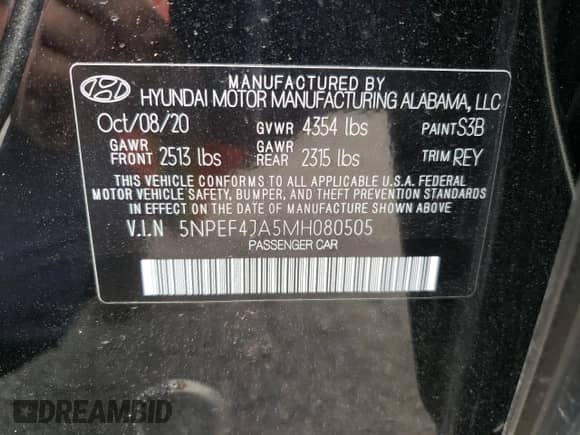 2021 Hyundai Sonata SEL с VIN 5NPEF4JA5MH080505, выставлен на аукционе Copart как лот 48466182 с пробегом 10 592 миль миль и . История ставок и продаж доступна на DreamBid. Изображение 10.