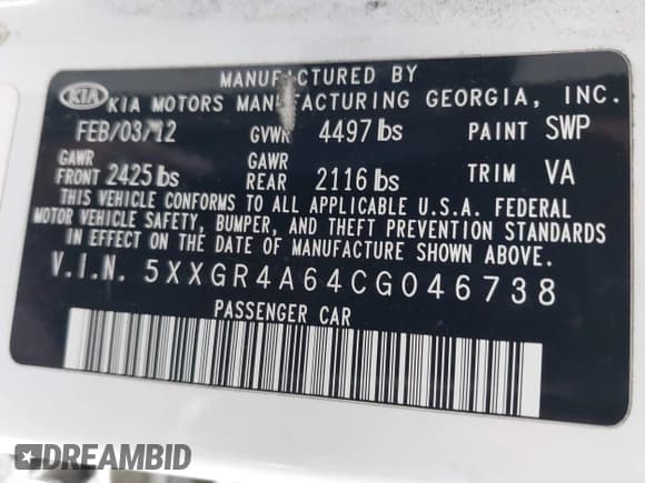 ✅ 2012 Kia Optima SX • VIN: 5XXGR4A64CG046738 • Lot: 43423082. Wystawiony na IAAI z przebiegiem 194 409 mil. Bezpłatny archiwum sprzedaży aukcyjnych z USA i szczegółowy raport historii pojazdu na DreamBid. Zdjęcie 9.