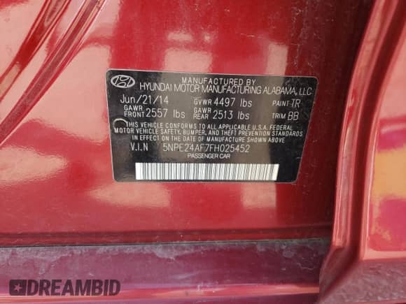 2015 Hyundai Sonata SE z VIN 5NPE24AF7FH025452, wystawiony jako Copart lot #84548935 z przebiegiem 74 560 mil mil oraz Szkoda całkowita • Salvage title. Historia ofert i sprzedaży dostępna na DreamBid. Obrazek 13.