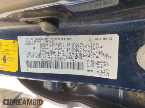 ✅ 2003 Toyota Highlander • VIN: JTEHF21A730100519 • Lot: 93318475. Wystawiony na Copart z przebiegiem Nie podano. Bezpłatny archiwum sprzedaży aukcyjnych z USA i szczegółowy raport historii pojazdu na DreamBid. Zdjęcie 13.