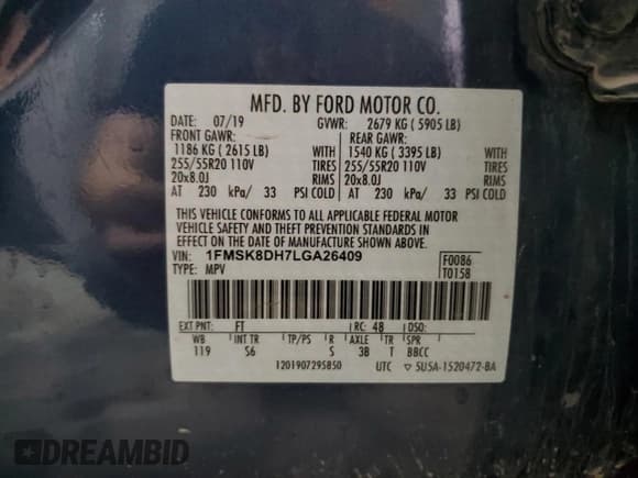 ✅ 2020 Ford Explorer XLT • VIN: 1FMSK8DH7LGA26409 • Lot: 61583685. Listed on Copart with 37,575 mi. Free auction sales archive from the USA and detailed vehicle history report at DreamBid. Image 13.