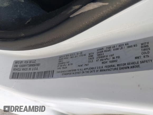 ✅ 2021 Ram 1500 Big Horn • VIN: 1C6SRFFTXMN567691 • Lot: 43115791. Wystawiony na IAAI z przebiegiem 104 406 mil. Bezpłatny archiwum sprzedaży aukcyjnych z USA i szczegółowy raport historii pojazdu na DreamBid. Zdjęcie 9.