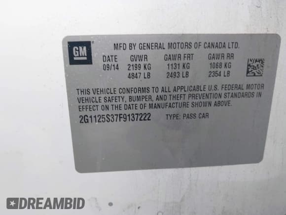 ✅ 2015 Chevrolet Impala LT • VIN: 2G1125S37F9137222 • Lot: 43332544. Listed on IAAI with 137,600 mi. Free auction sales archive from the USA and detailed vehicle history report at DreamBid. Image 9.