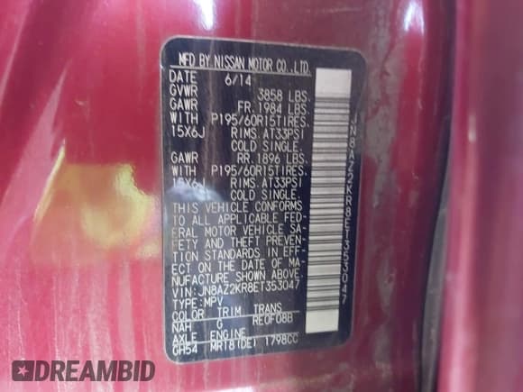 ✅ 2014 Nissan Cube S • VIN: JN8AZ2KR8ET353047 • Lot: 41977044. Listed on IAAI with 179,228 mi. Free auction sales archive from the USA and detailed vehicle history report at DreamBid. Image 9.