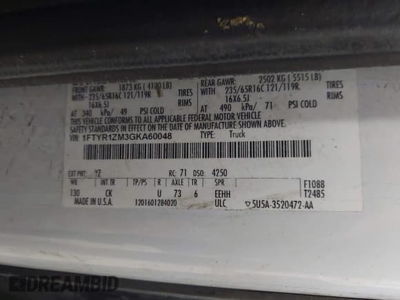 ✅ 2016 Ford Transit Cargo • VIN: 1FTYR1ZM3GKA60048 • Lot: 43660677. Listed on IAAI with Not provided. Free auction sales archive from the USA and detailed vehicle history report at DreamBid. Image 9.