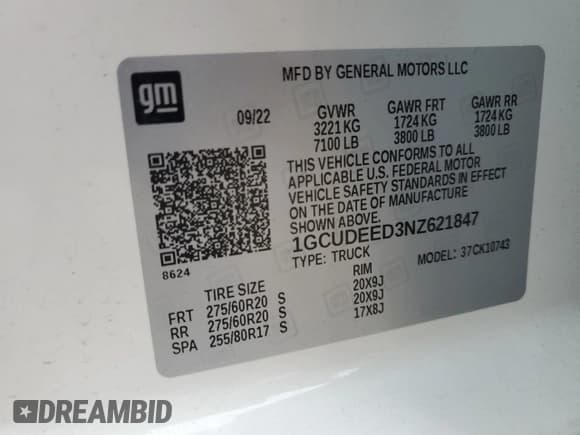 ✅ 2022 Chevrolet Silverado 1500 RST • VIN: 1GCUDEED3NZ621847 • Лот: 68490455. Опубликован ранее на Copart с пробегом 55 824 миль. Бесплатный доступ к архиву аукционных продаж из США и подробный отчёт об истории автомобиля на DreamBid. Изображение 12.