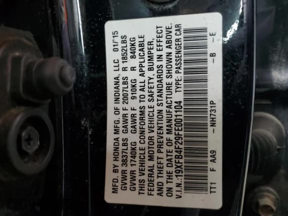 ✅ 2015 Honda Civic • VIN: 19XFB4F29FE001104 • Lot: 89665495. Listed on Copart with 246,269 mi. Free auction sales archive from the USA and detailed vehicle history report at DreamBid. Image 12.