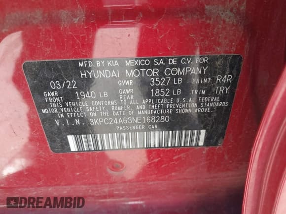 ✅ 2022 Hyundai Accent SE • VIN: 3KPC24A63NE168280 • Лот: 41104506. Опубликован ранее на IAAI с пробегом 49 252 миль. Бесплатный доступ к архиву аукционных продаж из США и подробный отчёт об истории автомобиля на DreamBid. Изображение 9.