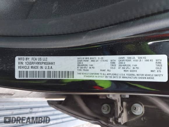 2023 Ram 1500 Limited с VIN 1C6SRFHMXPN504441, выставлен на аукционе IAAI как лот 41384101 с пробегом 21 601 миль миль и . История ставок и продаж доступна на DreamBid. Изображение 9.