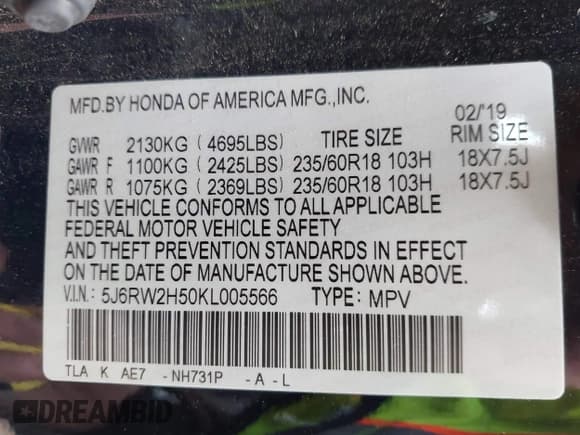 ✅ 2019 Honda CR-V EX • VIN: 5J6RW2H50KL005566 • Lot: 43514239. Listed on IAAI with 75,114 mi. Free auction sales archive from the USA and detailed vehicle history report at DreamBid. Image 9.