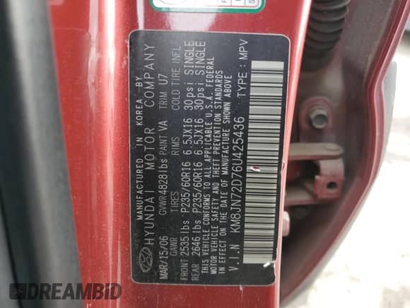 ✅ 2006 Hyundai Tucson GLS • VIN: KM8JN72D76U425436 • Lot: 85708794. Wystawiony na Copart z przebiegiem 110 326 mil mil. Skorzystaj z bezpłatnego archiwum sprzedaży aukcyjnych z USA i zobacz szczegółowy raport historii pojazdu na DreamBid. Zdjęcie 12.