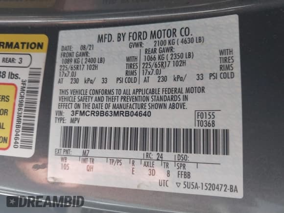 ✅ 2021 Ford Bronco Sport Big Bend • VIN: 3FMCR9B63MRB04640 • Лот: 43631127. Опубликован ранее на IAAI с пробегом 45 546 миль. Бесплатный доступ к архиву аукционных продаж из США и подробный отчёт об истории автомобиля на DreamBid. Изображение 9.