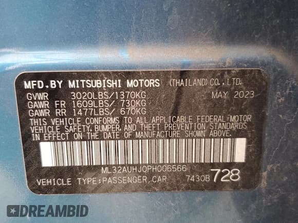 ✅ 2023 Mitsubishi Mirage ES • VIN: ML32AUHJ0PH006566 • Lot: 89619945. Listed on Copart with 34,531 mi. Free auction sales archive from the USA and detailed vehicle history report at DreamBid. Image 12.