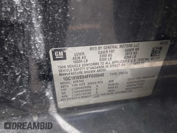 ✅ 2015 Chevrolet Silverado 2500HD LTZ • VIN: 1GC1KWE84FF609940 • Lot: 43407719. Listed on IAAI with 165,422 mi. Free auction sales archive from the USA and detailed vehicle history report at DreamBid. Image 9.