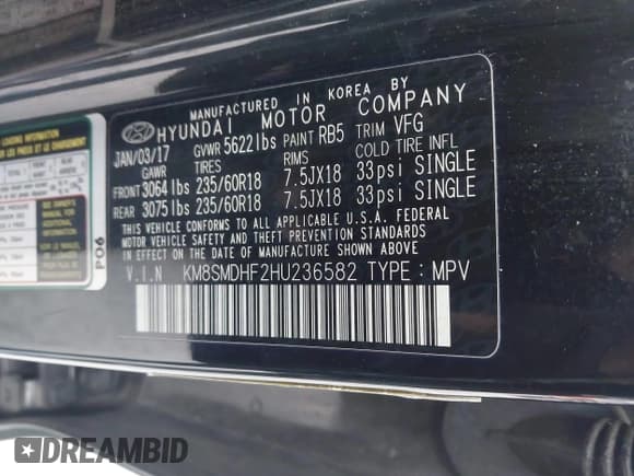 ✅ 2017 Hyundai Santa Fe SE • VIN: KM8SMDHF2HU236582 • Lot: 43593810. Wystawiony na IAAI z przebiegiem 193 175 mil. Bezpłatny archiwum sprzedaży aukcyjnych z USA i szczegółowy raport historii pojazdu na DreamBid. Zdjęcie 9.