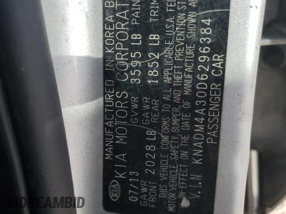 ✅ 2013 Kia Rio LX • VIN: KNADM4A30D6296384 • Lot: 82692675. Listed on Copart with 171,701 mi. Free auction sales archive from the USA and detailed vehicle history report at DreamBid. Image 12.