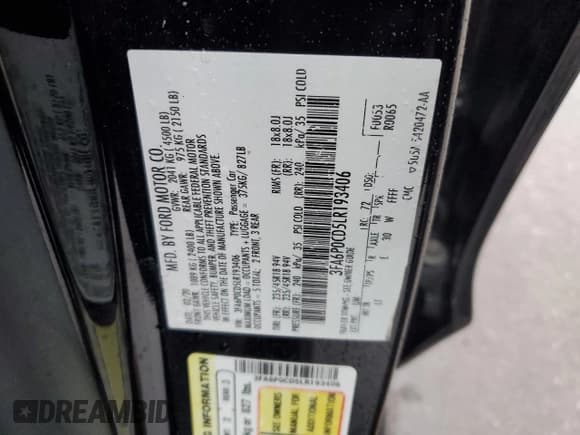 ✅ 2020 Ford Fusion SEL • VIN: 3FA6P0CD5LR193406 • Лот: 82710185. Опубликован ранее на Copart с пробегом 125 303 миль. Бесплатный доступ к архиву аукционных продаж из США и подробный отчёт об истории автомобиля на DreamBid. Изображение 12.