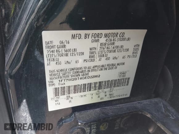 ✅ 2016 Ford F-250 Lariat • VIN: 1FT7W2BT4GED22962 • Lot: 42702252. Listed on IAAI with 175,217 mi. Free auction sales archive from the USA and detailed vehicle history report at DreamBid. Image 9.