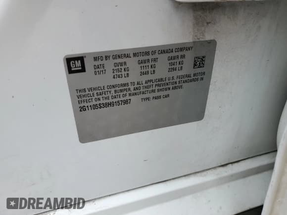 ✅ 2017 Chevrolet Impala LT • VIN: 2G1105S38H9157987 • Лот: 75509124. Опубликован ранее на Copart с пробегом 133 699 миль. Бесплатный доступ к архиву аукционных продаж из США и подробный отчёт об истории автомобиля на DreamBid. Изображение 12.