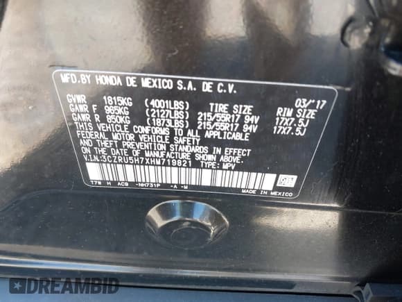 ✅ 2017 Honda HR-V EX-L • VIN: 3CZRU5H7XHM719821 • Лот: 42654232. Опубликован ранее на IAAI с пробегом 85 081 миль. Бесплатный доступ к архиву аукционных продаж из США и подробный отчёт об истории автомобиля на DreamBid. Изображение 9.