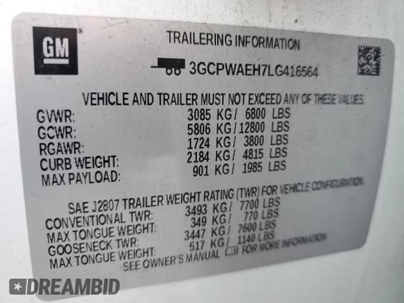 ✅ 2020 Chevrolet Silverado 1500 Work Truck • VIN: 3GCPWAEH7LG416564 • Lot: 56490615. Wystawiony na Copart z przebiegiem 83 497 mil. Bezpłatny archiwum sprzedaży aukcyjnych z USA i szczegółowy raport historii pojazdu na DreamBid. Zdjęcie 12.