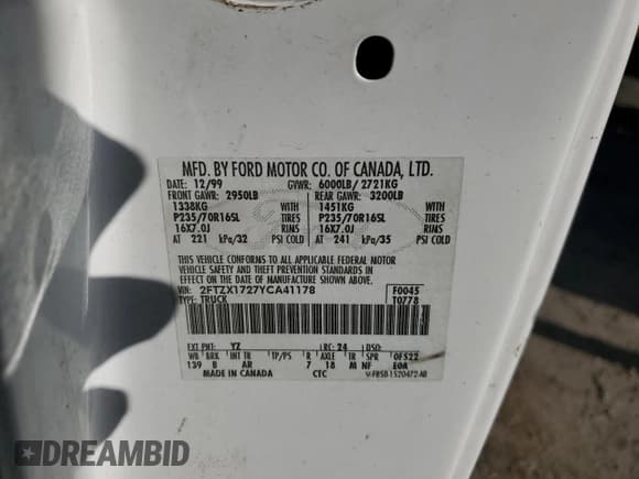 ✅ 2000 Ford F-150 • VIN: 2FTZX1727YCA41178 • Lot: 85706014. Listed on Copart with Not provided. Free auction sales archive from the USA and detailed vehicle history report at DreamBid. Image 12.