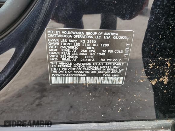 ✅ 2023 Volkswagen Atlas SE • VIN: 1V2WP2CA2PC553648 • Lot: 77388084. Listed on Copart with 5,824 mi. Free auction sales archive from the USA and detailed vehicle history report at DreamBid. Image 14.