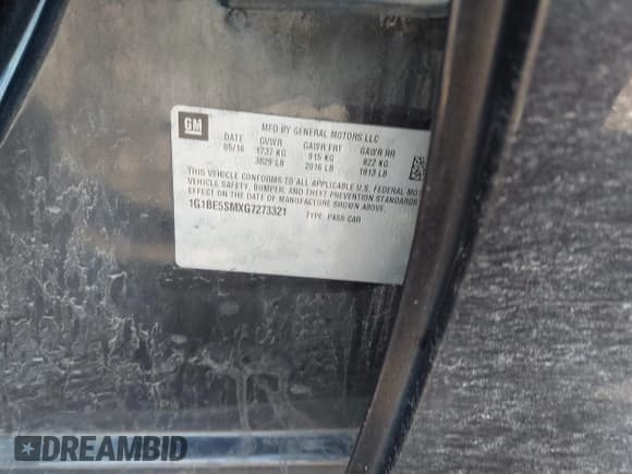 ✅ 2016 Chevrolet Cruze LT • VIN: 1G1BE5SMXG7273321 • Lot: 43491200. Listed on IAAI with 174,729 mi. Free auction sales archive from the USA and detailed vehicle history report at DreamBid. Image 9.