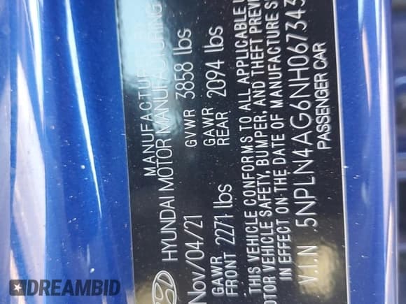 ✅ 2022 Hyundai Elantra SEL • VIN: 5NPLN4AG6NH067343 • Lot: 87260545. Listed on Copart with 24,422 mi. Free auction sales archive from the USA and detailed vehicle history report at DreamBid. Image 12.