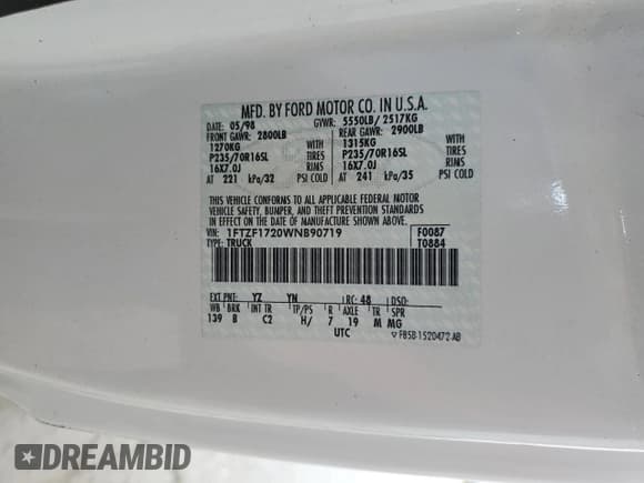 ✅ 1998 Ford F-150 • VIN: 1FTZF1720WNB90719 • Lot: 61631335. Wystawiony na Copart z przebiegiem 153 119 mil. Bezpłatny archiwum sprzedaży aukcyjnych z USA i szczegółowy raport historii pojazdu na DreamBid. Zdjęcie 12.