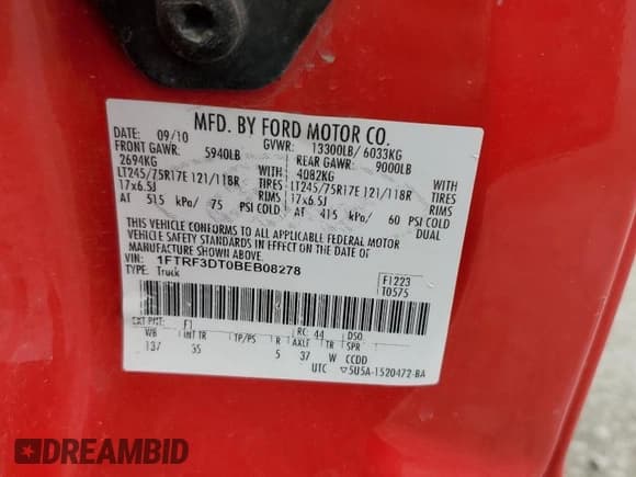 ✅ 2011 Ford F-350 XL • VIN: 1FTRF3DT0BEB08278 • Lot: 56723025. Wystawiony na Copart z przebiegiem 82 817 mil. Bezpłatny archiwum sprzedaży aukcyjnych z USA i szczegółowy raport historii pojazdu na DreamBid. Zdjęcie 13.