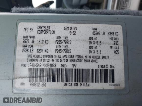 ✅ 1992 Plymouth Grand Voyager • VIN: 1P4GH54R1NX324873 • Лот: 43320763. Опубликован ранее на IAAI с пробегом 132 214 миль. Бесплатный доступ к архиву аукционных продаж из США и подробный отчёт об истории автомобиля на DreamBid. Изображение 9.