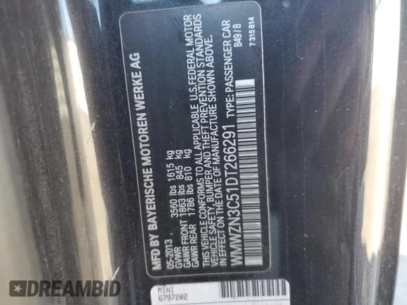 ✅ 2013 MINI Convertible • VIN: WMWZN3C51DT266291 • Лот: 46615095. Опубликован ранее на Copart с пробегом 134 832 миль. Бесплатный доступ к архиву аукционных продаж из США и подробный отчёт об истории автомобиля на DreamBid. Изображение 12.