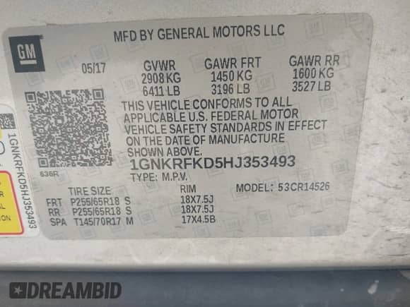 2017 Chevrolet Traverse LS with VIN 1GNKRFKD5HJ353493, listed as a IAAI auction lot 43337902 with 191,816 mi miles and . Bid and sale history available at DreamBid. Image 9.