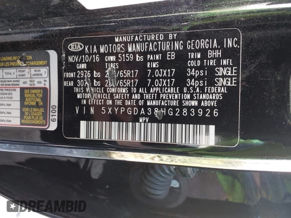 ✅ 2017 Kia Sorento LX • VIN: 5XYPGDA38HG283926 • Лот: 42913854. Опубликован ранее на IAAI с пробегом 77 113 миль. Бесплатный доступ к архиву аукционных продаж из США и подробный отчёт об истории автомобиля на DreamBid. Изображение 9.