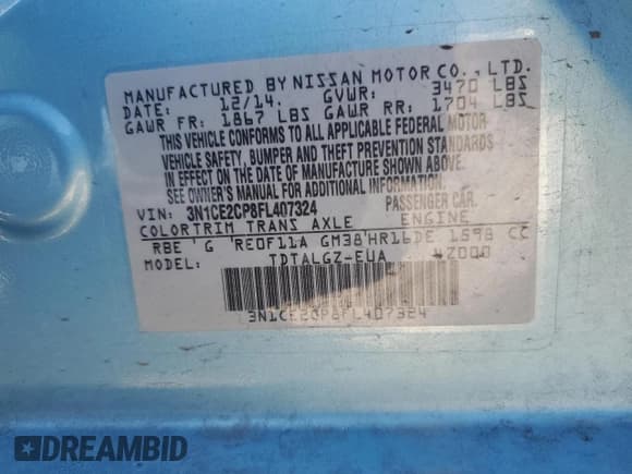 ✅ 2015 Nissan Note SR • VIN: 3N1CE2CP8FL407324 • Lot: 53113305. Listed on Copart with 138,149 mi. Free auction sales archive from the USA and detailed vehicle history report at DreamBid. Image 12.