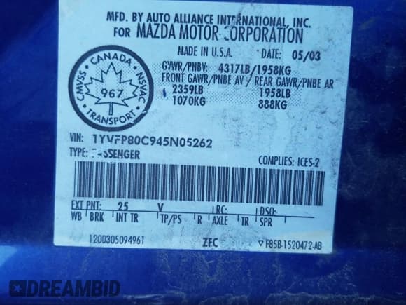 ✅ 2004 Mazda 6 i • VIN: 1YVFP80C945N05262 • Lot: 84217285. Wystawiony na Copart z przebiegiem 263 525 mil. Bezpłatny archiwum sprzedaży aukcyjnych z USA i szczegółowy raport historii pojazdu na DreamBid. Zdjęcie 12.