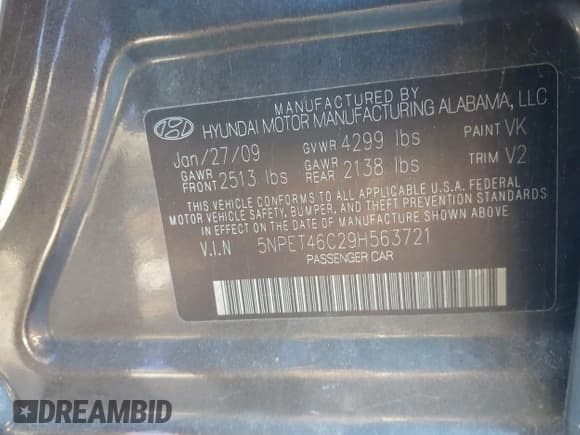 ✅ 2009 Hyundai Sonata GLS • VIN: 5NPET46C29H563721 • Лот: 41204443. Опубликован ранее на IAAI с пробегом 150 062 миль. Бесплатный доступ к архиву аукционных продаж из США и подробный отчёт об истории автомобиля на DreamBid. Изображение 9.