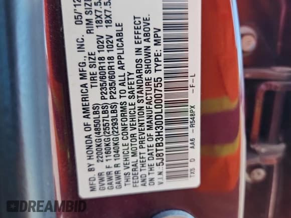 ✅ 2013 Acura RDX • VIN: 5J8TB3H30DL000755 • Lot: 93246395. Listed on Copart with 111,862 mi. Free auction sales archive from the USA and detailed vehicle history report at DreamBid. Image 13.