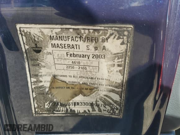 ✅ 2003 Maserati Spyder • VIN: ZAMBB18A330009779 • Лот: 57887205. Опубликован ранее на Copart с пробегом 91 936 миль. Бесплатный доступ к архиву аукционных продаж из США и подробный отчёт об истории автомобиля на DreamBid. Изображение 12.