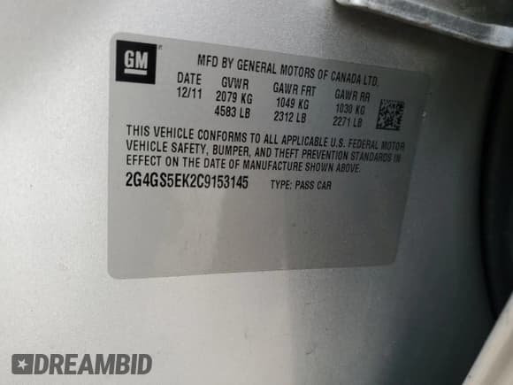 ✅ 2012 Buick Regal Premium 1 • VIN: 2G4GS5EK2C9153145 • Lot: 89457815. Wystawiony na Copart z przebiegiem 167 314 mil. Bezpłatny archiwum sprzedaży aukcyjnych z USA i szczegółowy raport historii pojazdu na DreamBid. Zdjęcie 12.