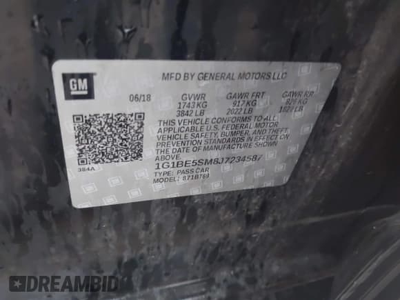 ✅ 2018 Chevrolet Cruze LT • VIN: 1G1BE5SM8J7234587 • Lot: 43569915. Wystawiony na IAAI z przebiegiem 72 947 mil. Bezpłatny archiwum sprzedaży aukcyjnych z USA i szczegółowy raport historii pojazdu na DreamBid. Zdjęcie 9.